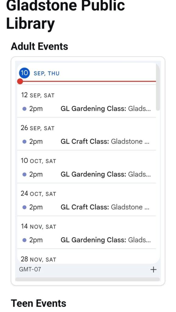 Hey, did you know the Gladstone Library has events for adults, teens, and kids?