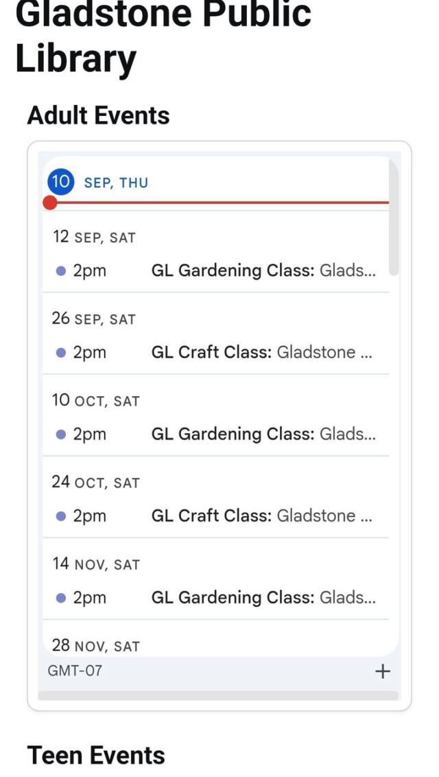 Hey, did you know the Gladstone Library has events for adults, teens, and kids?