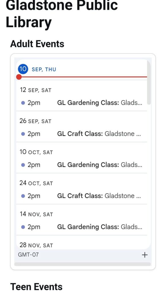 Hey, did you know the Gladstone Library has events for adults, teens, and kids?