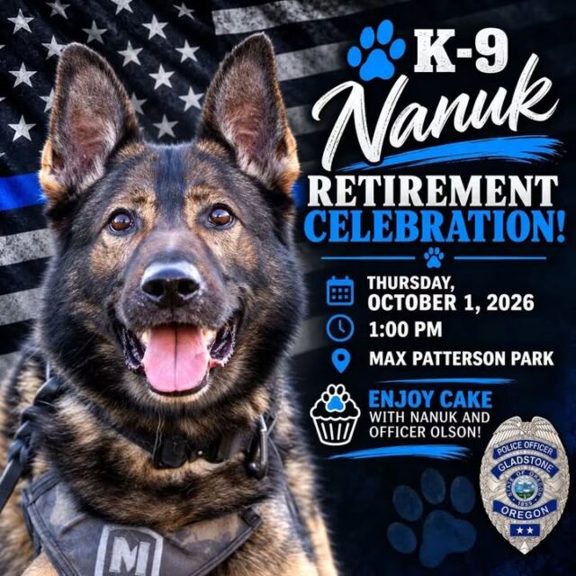Tomorrow Gladstone celebrates K-9 Nanuk and eight incredible years of service to the community!